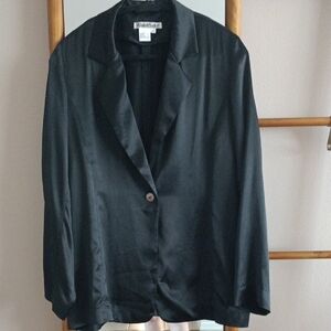 WinterSilks Size M Luxurious Heavy Drapy Silk Satin Black Blazer